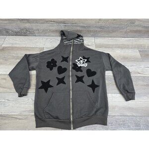 Actorwet Full Zip Hoodie Jacket Size Medium Gray Black Embroidered Lightweight